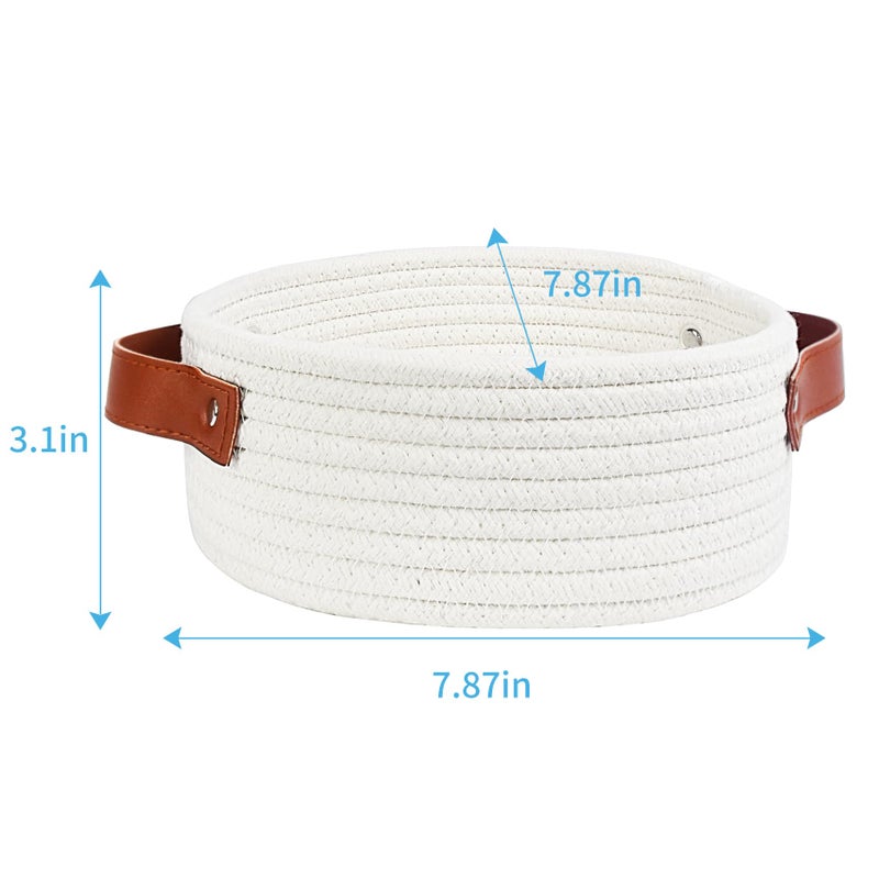 ABenkle Small Storage Basket  Mini Baby Basket  Cute Tiny Cotton Rope Woven Basket Shelf Basket  Boho Decorative Toy Dog Cat Basket for Nursery  Kids Room  Spa  Empty Gift Basket - XS  White - Image 2